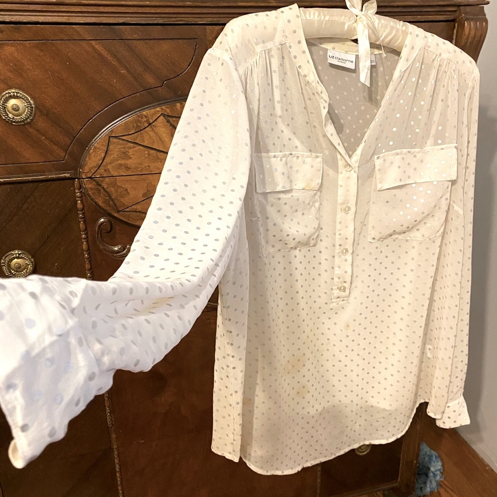 White on white sheer blouse with built in cami